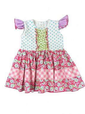 OLIVE MAE Flutter Sleeve Polka Dot/Floral Print Dress- 2T